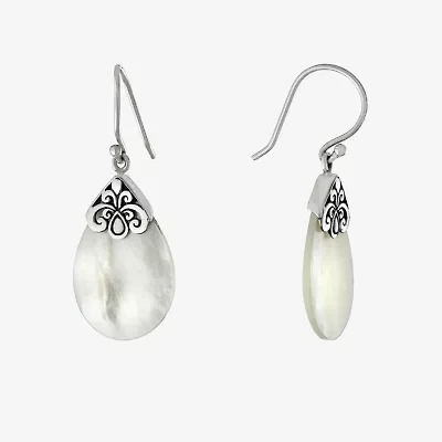 Womens White Mother Of Pearl Sterling Silver Pear Drop Earrings