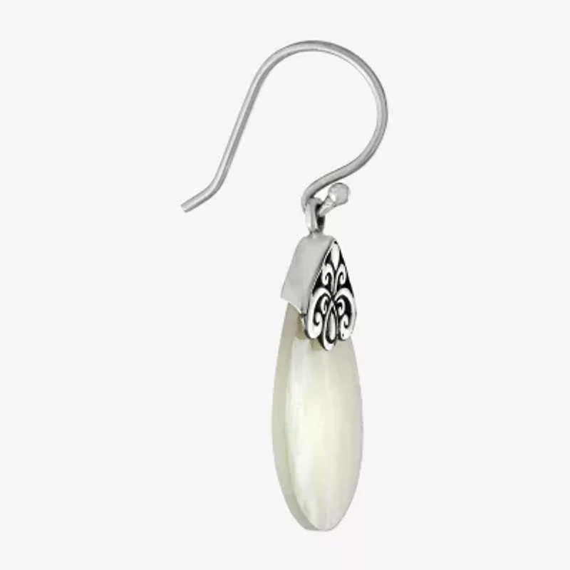 Womens White Mother Of Pearl Sterling Silver Pear Drop Earrings