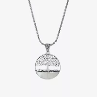 Tree Of Life Womens White Mother Of Pearl Sterling Silver Round 16 Inch Pendant Necklace