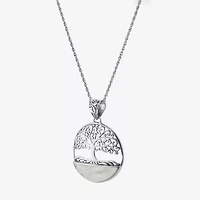 Tree Of Life Womens White Mother Of Pearl Sterling Silver Round 16 Inch Pendant Necklace