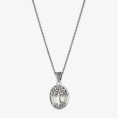 Tree Of Life Womens White Mother Of Pearl Sterling Silver 16 Inch Pendant Necklace