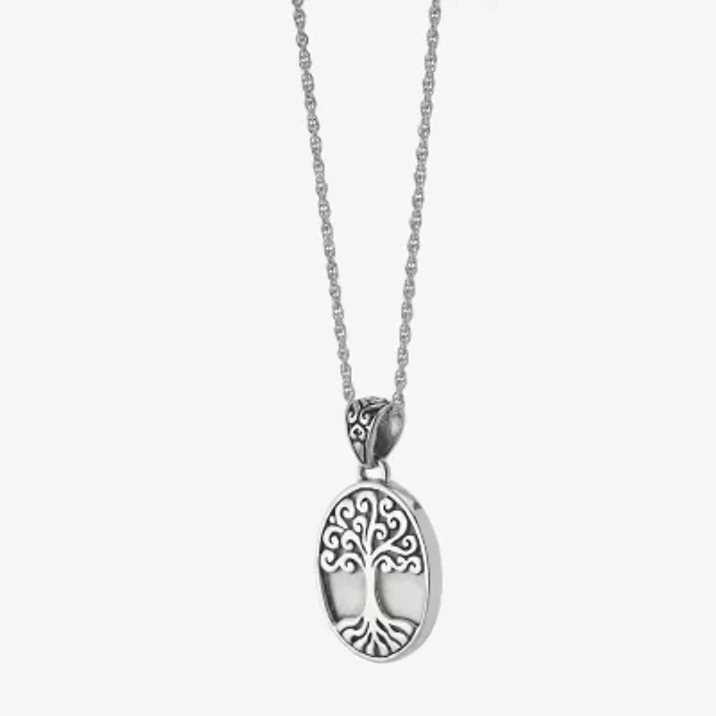Tree Of Life Womens White Mother Of Pearl Sterling Silver 16 Inch Pendant Necklace