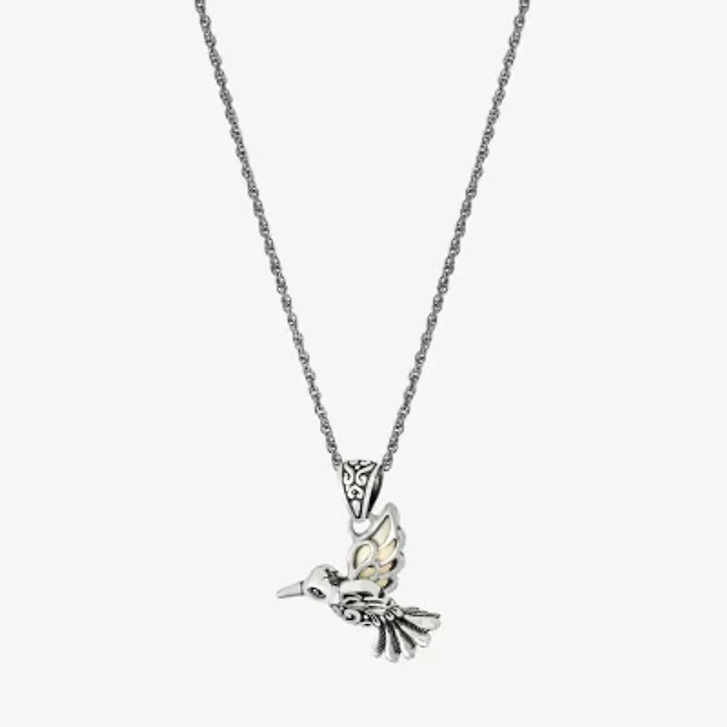 Hummingbird Womens White Mother Of Pearl Sterling Silver 16 Inch Pendant Necklace