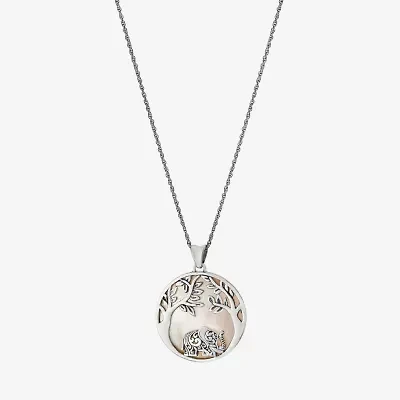 Tree Of Life Womens White Mother Of Pearl Sterling Silver Round 16 Inch Pendant Necklace