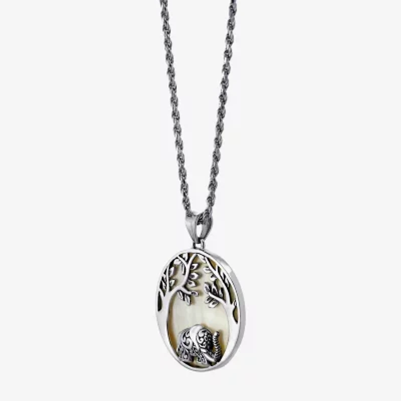 Tree Of Life Womens White Mother Of Pearl Sterling Silver Round 16 Inch Pendant Necklace