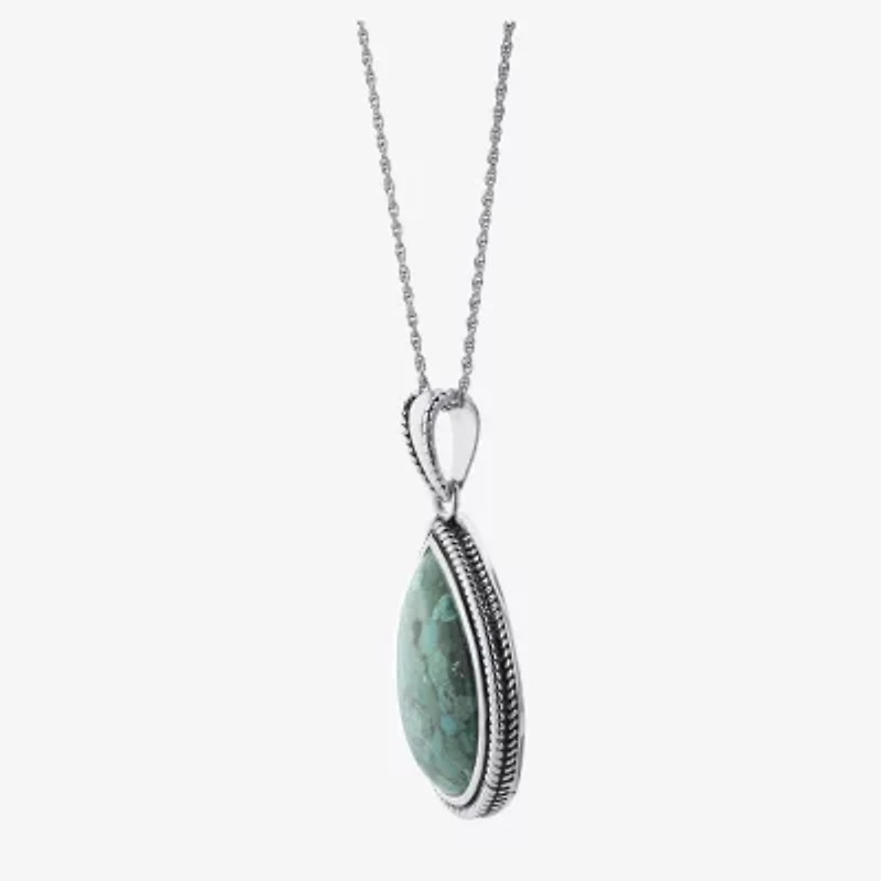Womens Enhanced Blue Turquoise Sterling Silver 18 Inch Pendant Necklace