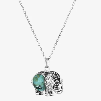 Womens Enhanced Blue Turquoise Sterling Silver 18 Inch Pendant Necklace