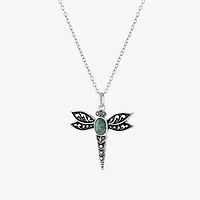 Dragon Fly Womens Enhanced Blue Turquoise Sterling Silver 18 Inch Pendant Necklace