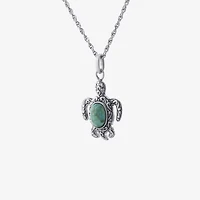 Turtle Womens Enhanced Blue Turquoise Sterling Silver 18 Inch Pendant Necklace