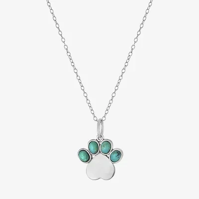 Paw Print Womens Enhanced Blue Turquoise Sterling Silver 18 Inch Pendant Necklace