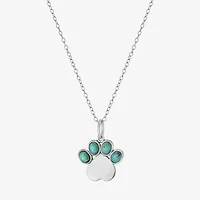 Paw Print Womens Enhanced Blue Turquoise Sterling Silver 18 Inch Pendant Necklace
