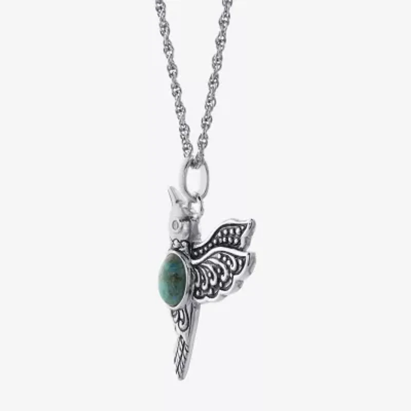 Hummingbird Womens Enhanced Blue Turquoise Sterling Silver 18 Inch Pendant Necklace