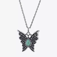 Butterfly Womens Enhanced Blue Turquoise Sterling Silver Butterfly 18 Inch Pendant Necklace