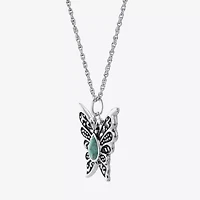 Butterfly Womens Enhanced Blue Turquoise Sterling Silver Butterfly 18 Inch Pendant Necklace