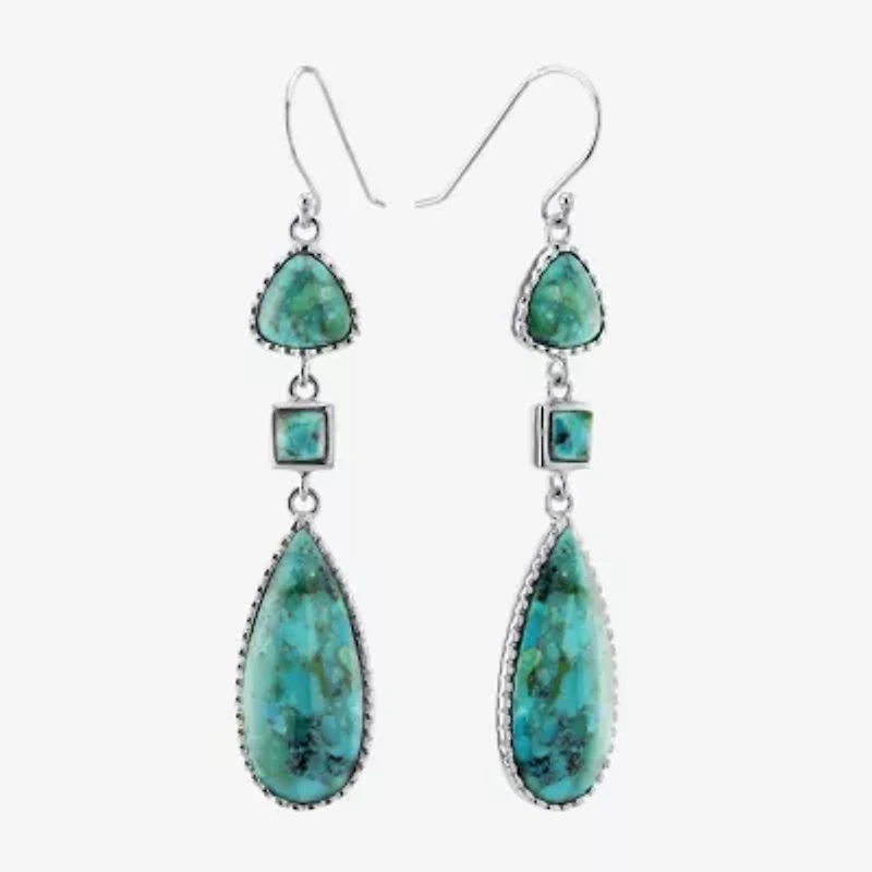 Womens Enhanced Blue Turquoise Sterling Silver Drop Earrings