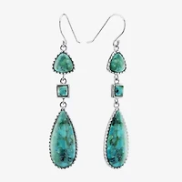 Womens Enhanced Blue Turquoise Sterling Silver Drop Earrings