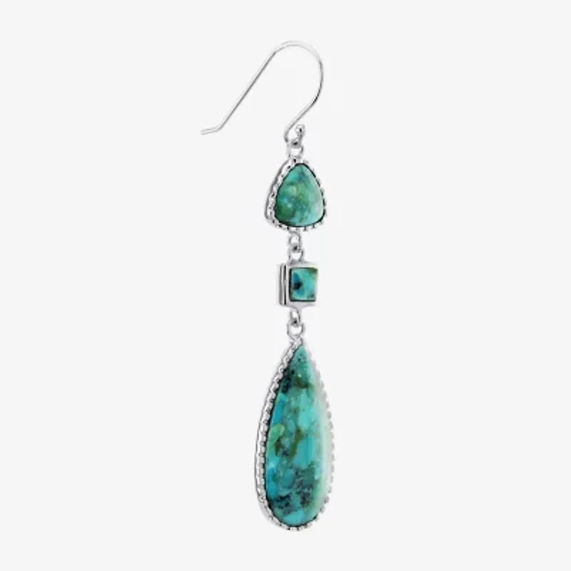 Womens Enhanced Blue Turquoise Sterling Silver Drop Earrings
