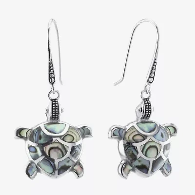 Turtle Womens Genuine Abalone Sterling Silver Drop Earrings