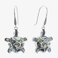Turtle Womens Genuine Abalone Sterling Silver Drop Earrings