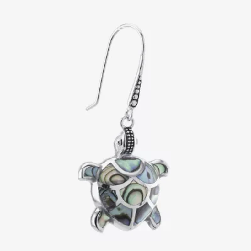 Turtle Womens Genuine Abalone Sterling Silver Drop Earrings