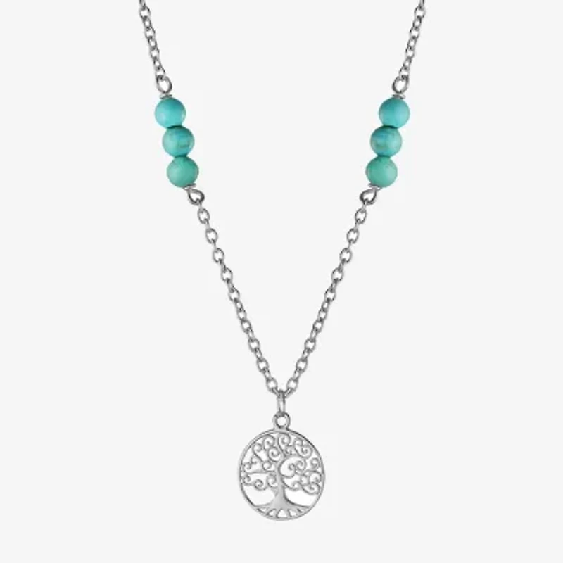 Tree Of Life Womens Enhanced Blue Turquoise Sterling Silver 16 Inch Pendant Necklace