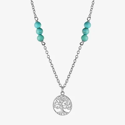 Tree Of Life Womens Enhanced Blue Turquoise Sterling Silver 16 Inch Pendant Necklace