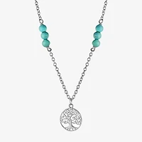Tree Of Life Womens Enhanced Blue Turquoise Sterling Silver 16 Inch Pendant Necklace