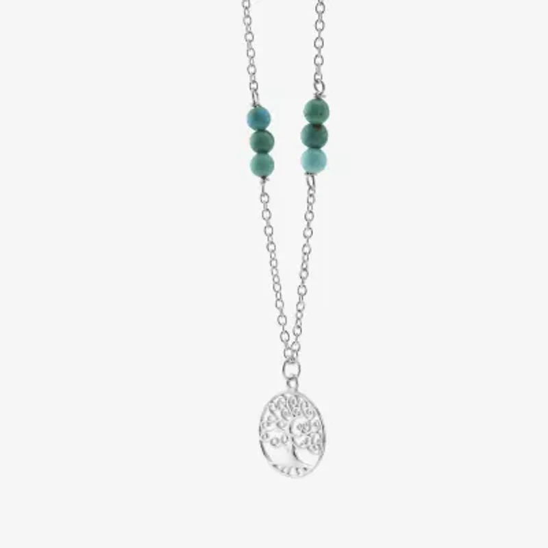 Tree Of Life Womens Enhanced Blue Turquoise Sterling Silver 16 Inch Pendant Necklace
