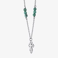 Womens Enhanced Blue Turquoise Sterling Silver Cross Round 16 Inch Pendant Necklace