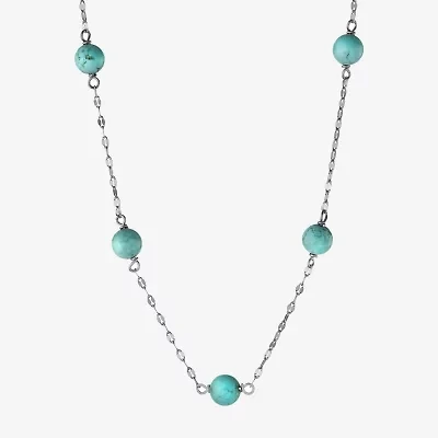 Womens Blue Turquoise Sterling Silver 16 Inch Beaded Necklace
