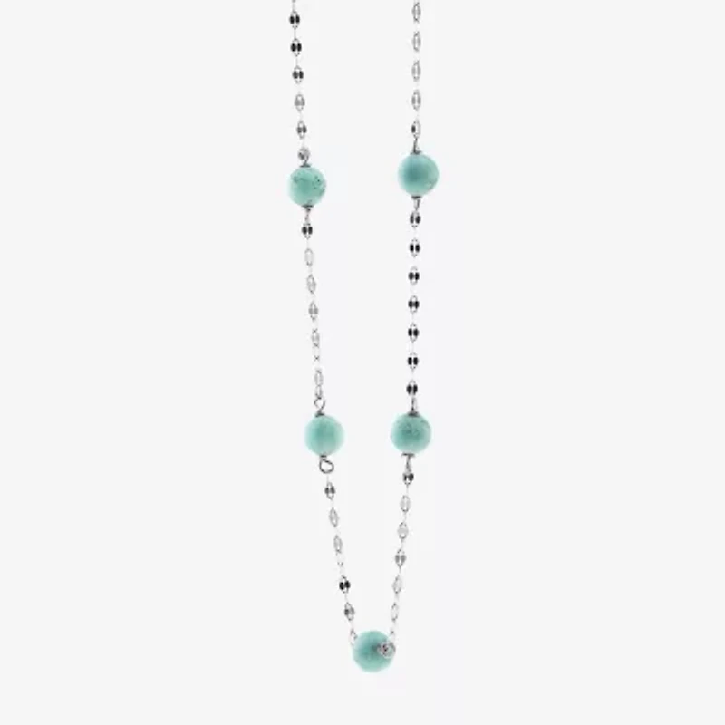 Womens Blue Turquoise Sterling Silver 16 Inch Beaded Necklace