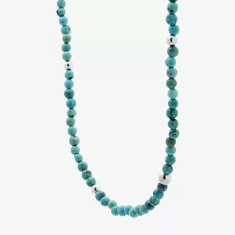 Womens Blue Turquoise Sterling Silver 16 Inch Beaded Necklace