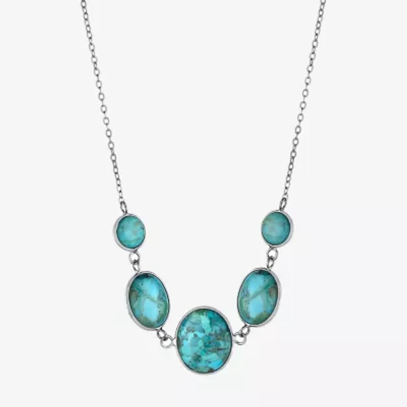 Womens Blue Sterling Silver 18 Inch Statement Necklace