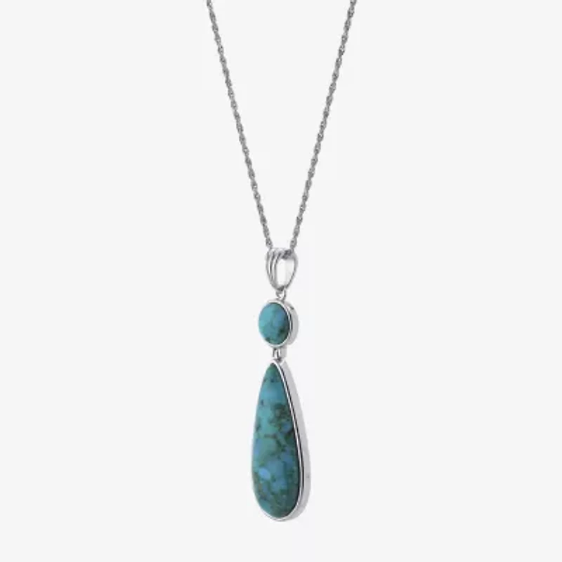 Womens Enhanced Blue Turquoise Sterling Silver Pear 18 Inch Pendant Necklace