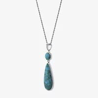 Womens Enhanced Blue Turquoise Sterling Silver Pear 18 Inch Pendant Necklace
