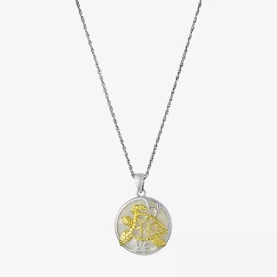 Turtle Womens White Mother Of Pearl 14K Two Tone Gold Over Silver 18 Inch Pendant Necklace