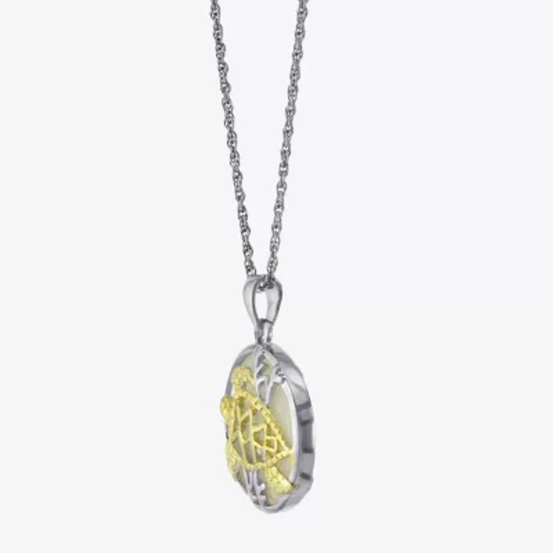 Turtle Womens White Mother Of Pearl 14K Two Tone Gold Over Silver 18 Inch Pendant Necklace