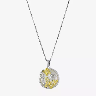 Womens White Mother Of Pearl 14K Two Tone Gold Over Silver Butterfly 18 Inch Pendant Necklace