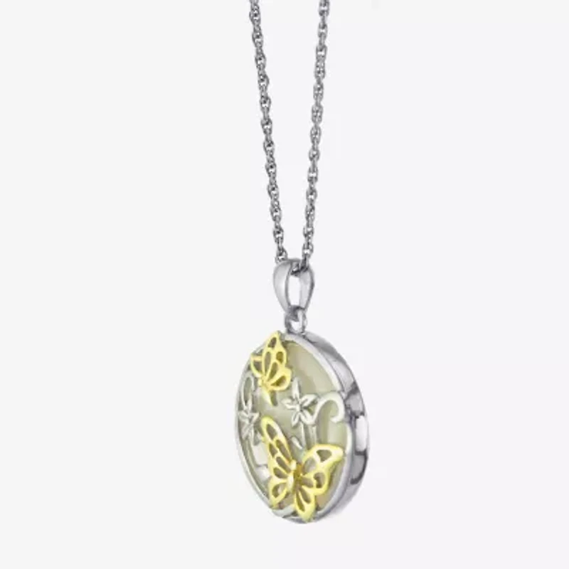 Womens White Mother Of Pearl 14K Two Tone Gold Over Silver Butterfly 18 Inch Pendant Necklace