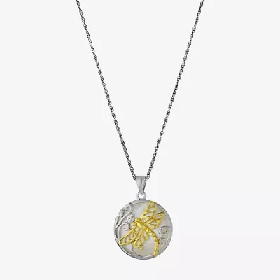 Dragonfly Womens White Mother Of Pearl 14K Two Tone Gold Over Silver 18 Inch Pendant Necklace