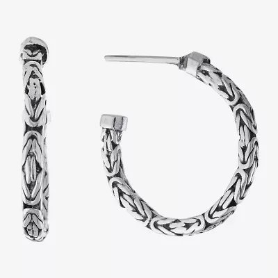 Bali Inspired Womens Sterling Silver 24.3mm Round Hoop Earrings