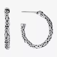 Bali Inspired Womens Sterling Silver 24.3mm Round Hoop Earrings