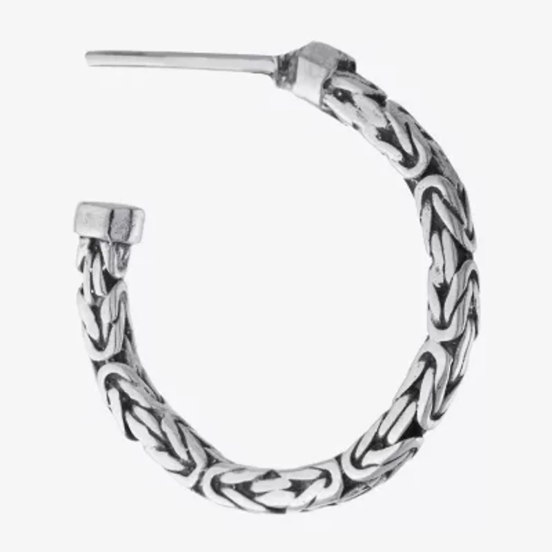 Bali Inspired Womens Sterling Silver 24.3mm Round Hoop Earrings