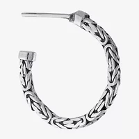 Bali Inspired Womens Sterling Silver 24.3mm Round Hoop Earrings