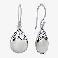 Bali Inspired Womens Genuine White Mother Of Pearl Sterling Silver Drop Earrings