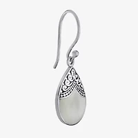 Bali Inspired Womens Genuine White Mother Of Pearl Sterling Silver Drop Earrings
