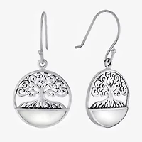 Tree Of Life Womens Genuine White Mother Of Pearl Sterling Silver Round Drop Earrings