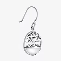 Tree Of Life Womens Genuine White Mother Of Pearl Sterling Silver Round Drop Earrings