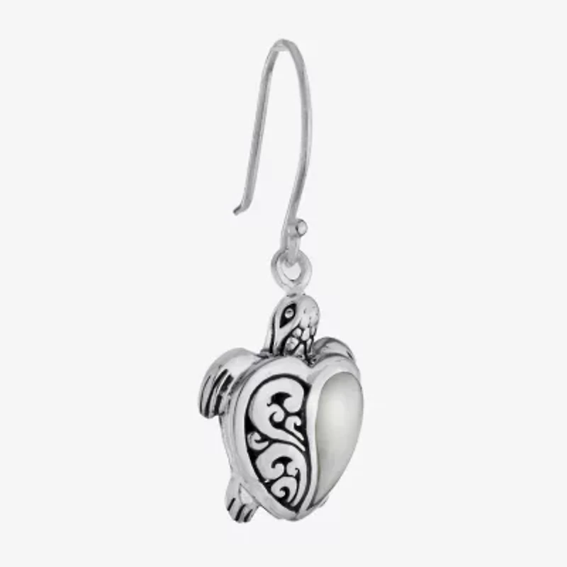 Bali Inspired Womens Genuine White Mother Of Pearl Sterling Silver Drop Earrings