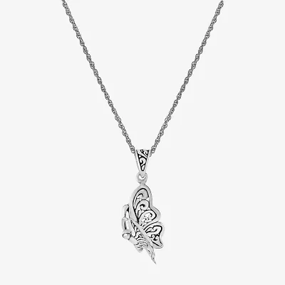 Bali Inspired Womens Sterling Silver Butterfly 16 Inch Pendant Necklace